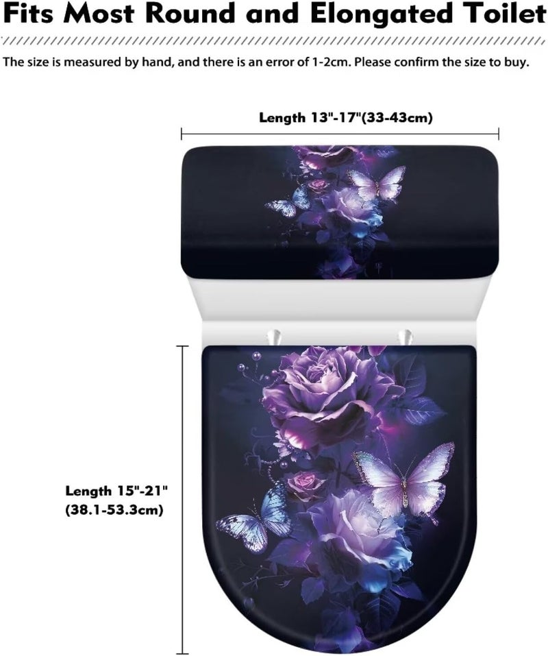 Kathyboom Purple Rose Butterfly Toilet Lid Cover Set of 2 Tank Lid Covers Splash Resistant Soft Toilet Seat Covers Fit Most Round and Elongated Toilet Keep Bathroom Clean - Image 5